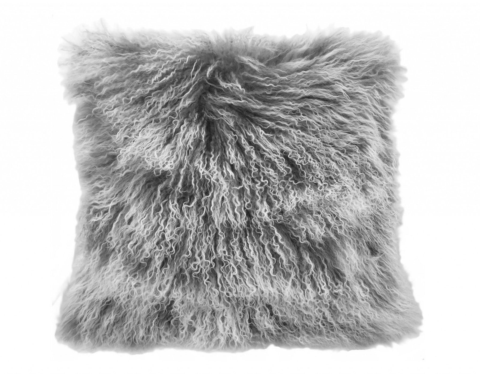 24" Grey Genuine Tibetan Lamb Fur Pillow With Microsuede Backing - Image 2