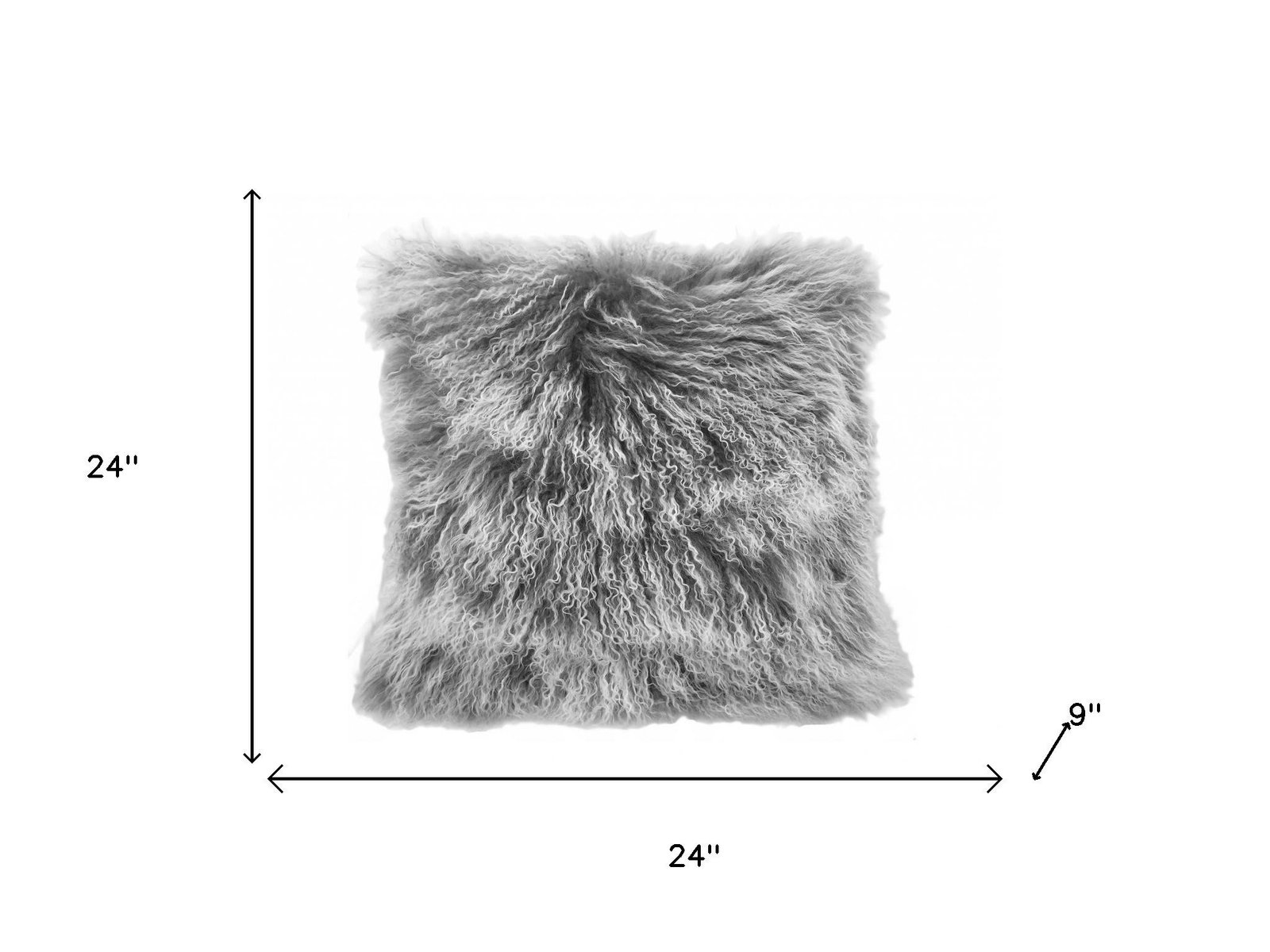 24" Grey Genuine Tibetan Lamb Fur Pillow With Microsuede Backing - Image 3