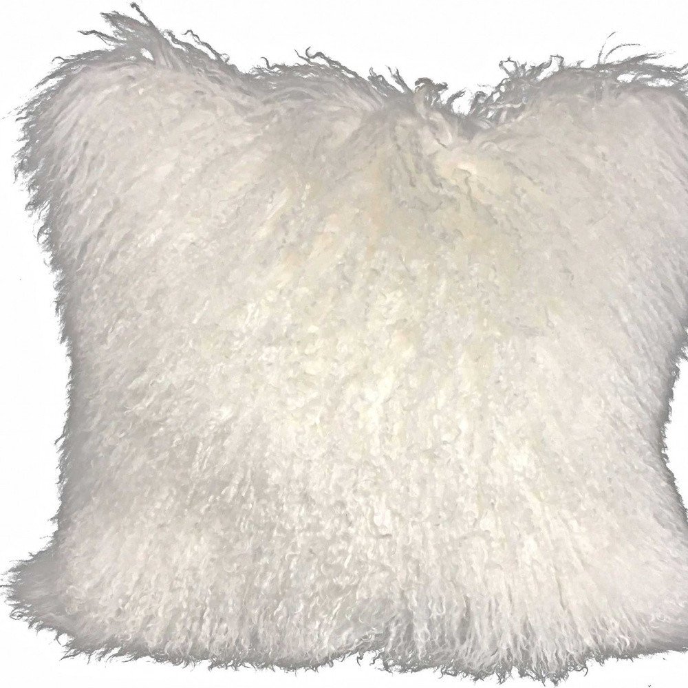 24" Bright White Genuine Tibetan Lamb Fur Pillow With Microsuede Backing - Image 3