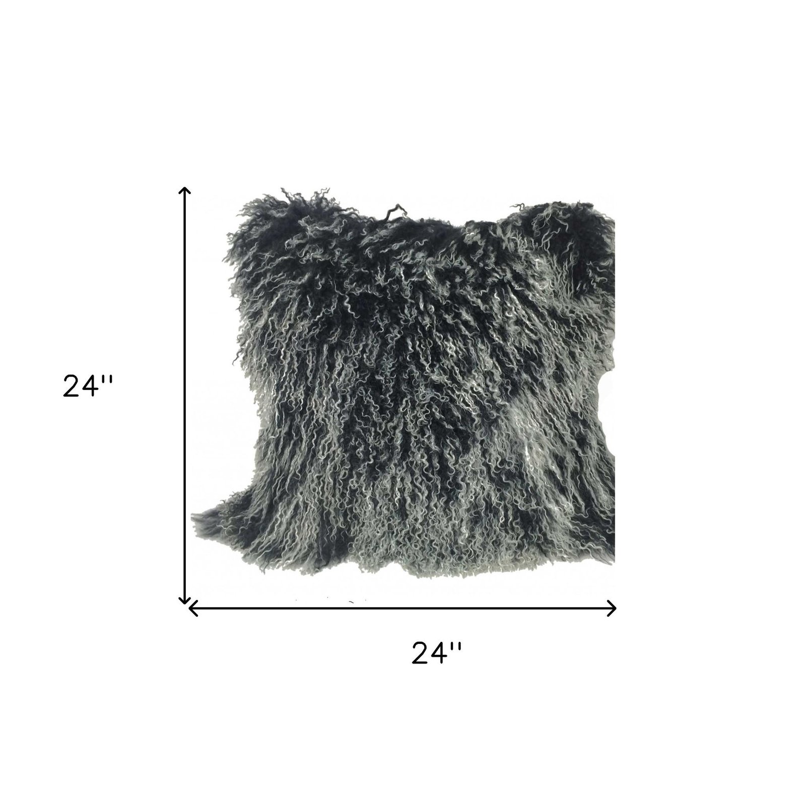 24" Black Genuine Tibetan Lamb Fur Pillow With Microsuede Backing - Image 4