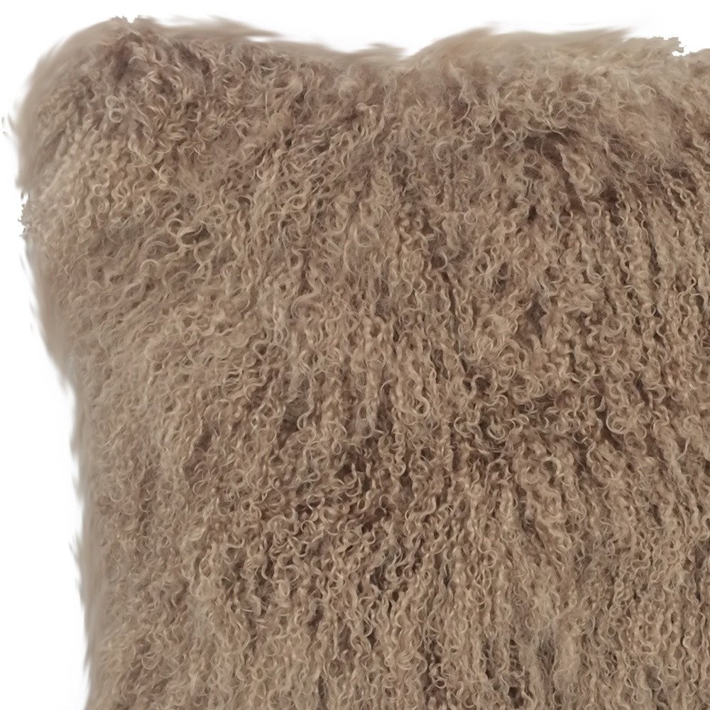 24" Beige Genuine Tibetan Lamb Fur Pillow With Microsuede Backing - Image 3