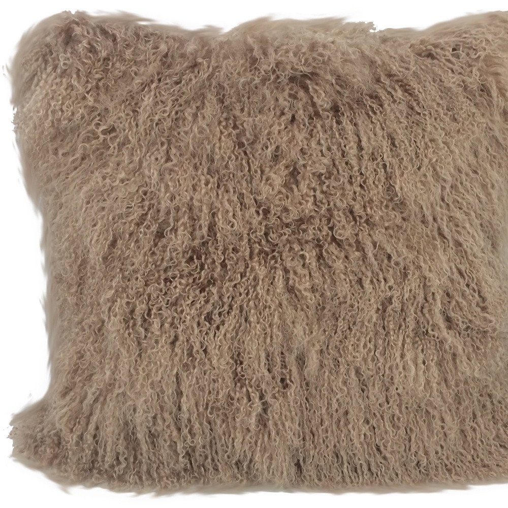 24" Beige Genuine Tibetan Lamb Fur Pillow With Microsuede Backing - Image 4