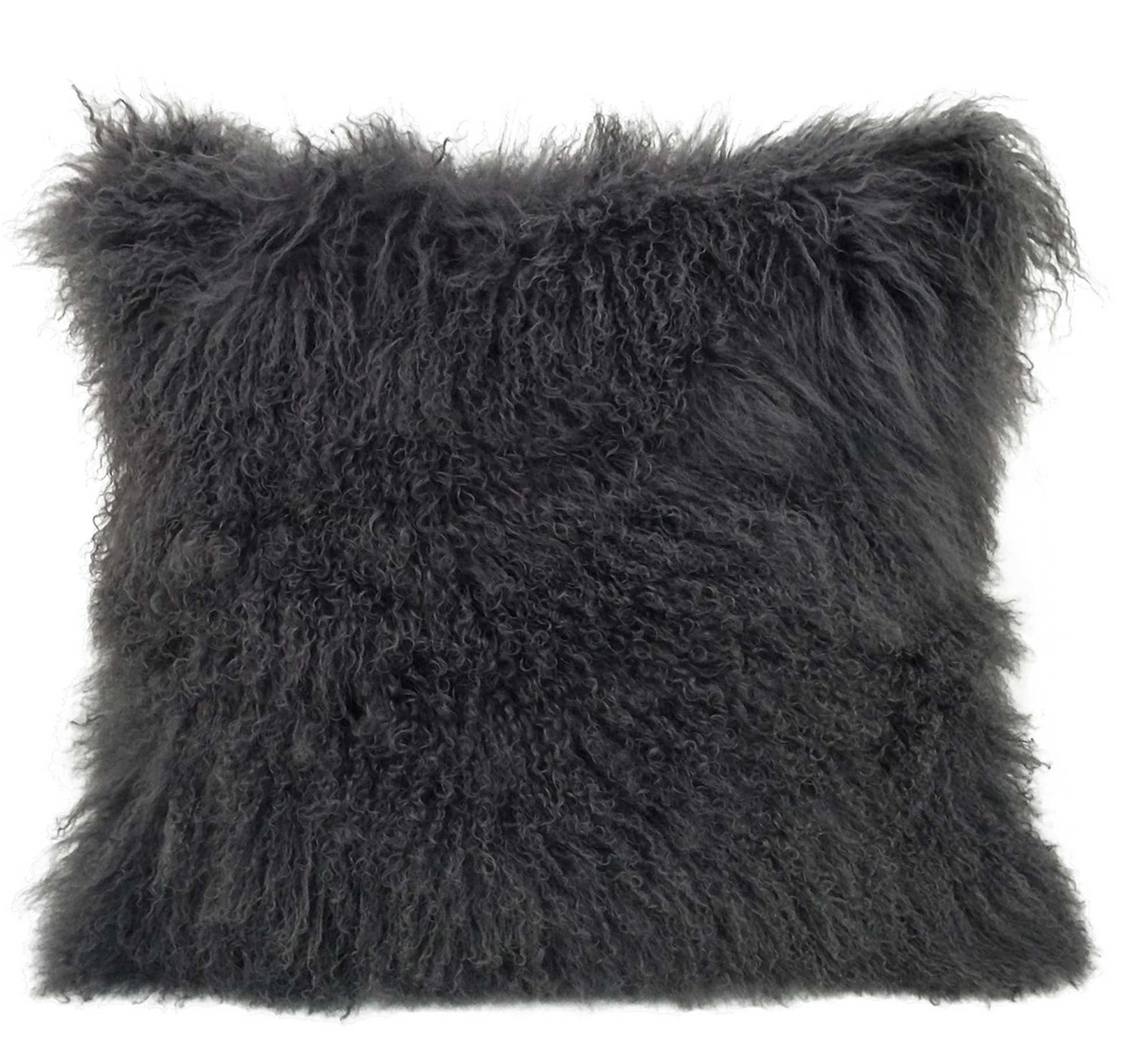 24" Charcoal Genuine Tibetan Lamb Fur Pillow With Microsuede Backing - Image 2