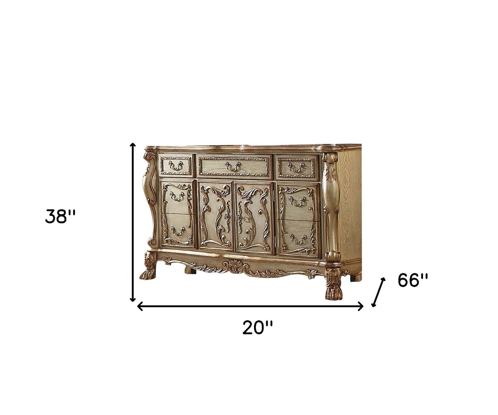 66" Gold Solid Wood Carved Scrollwork Seven Drawer Sideboard with Two Doors - Image 6