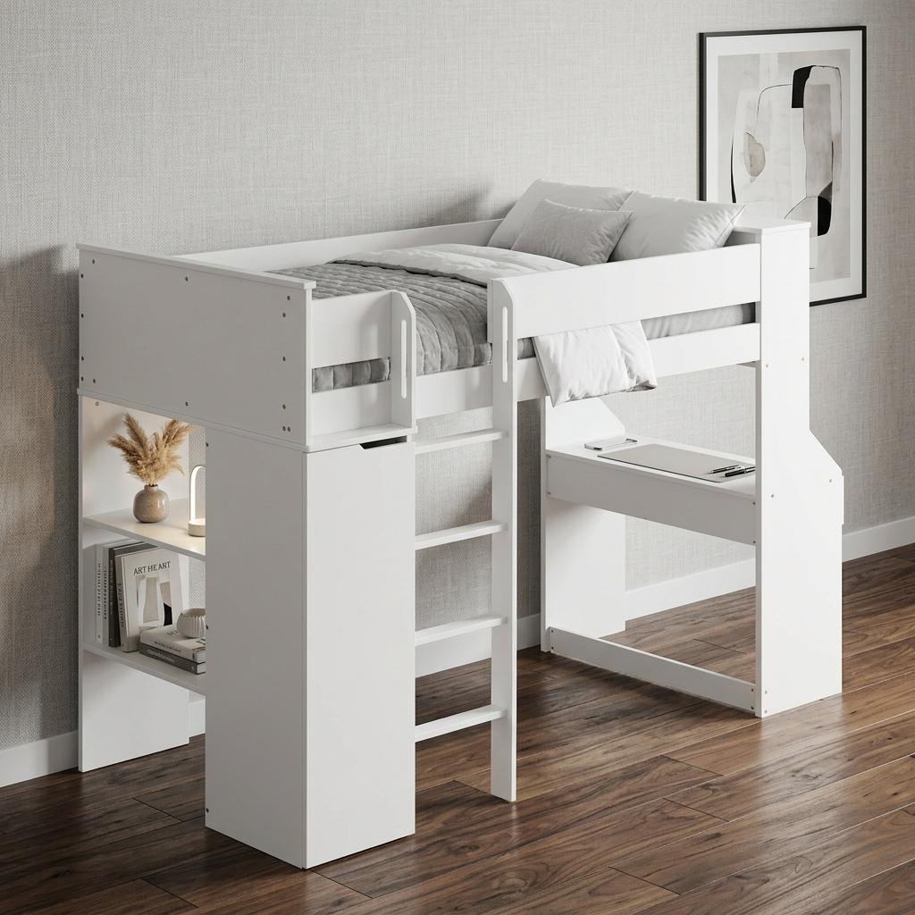 Wood Twin Loft Bed With No