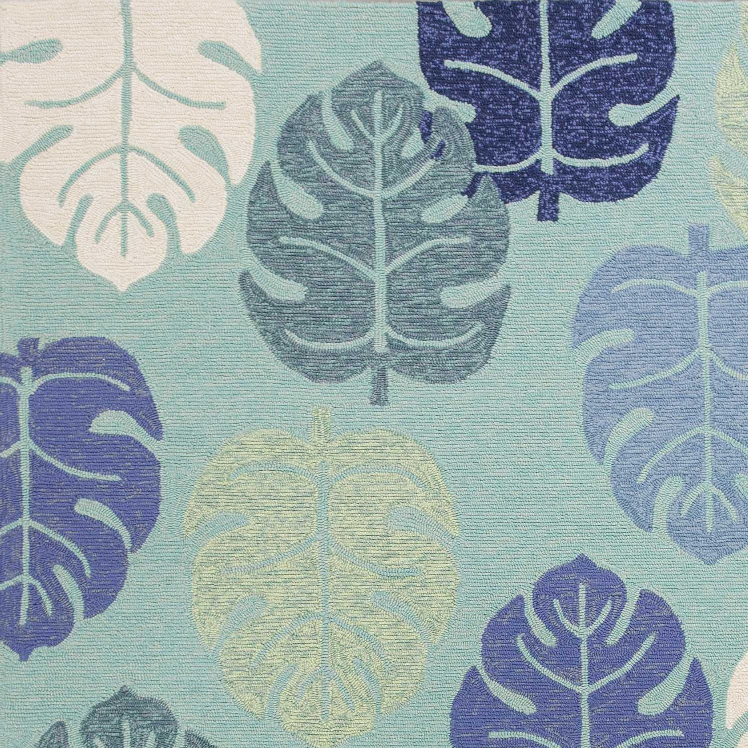 7' X 9' Turquoise And Ivory Botanical Leaves Hand Tufted Area Rug - Image 5