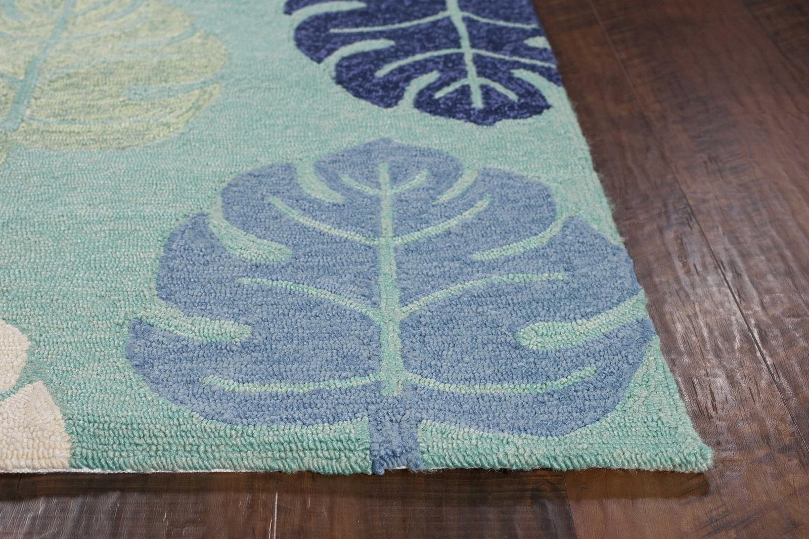 7' X 9' Turquoise And Ivory Botanical Leaves Hand Tufted Area Rug - Image 6