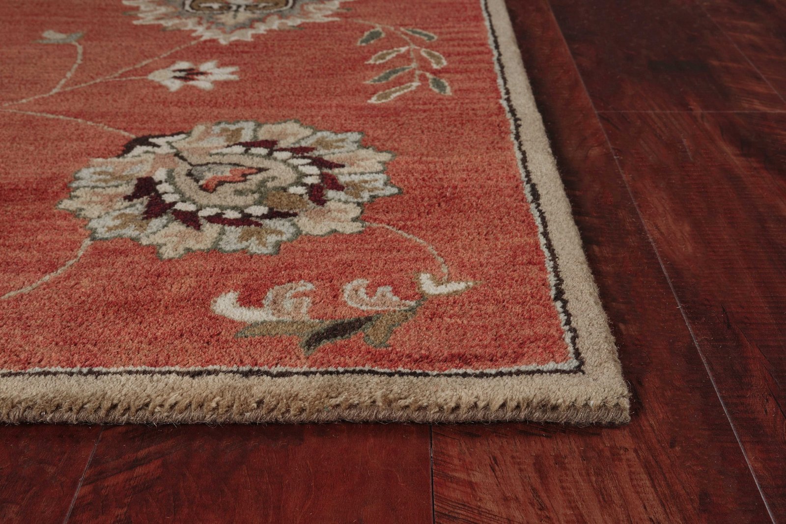 3' X 5' Sienna Gold And Green New Zealand Lambs Wool Floral Vines Hand Tufted Area Rug - Image 4