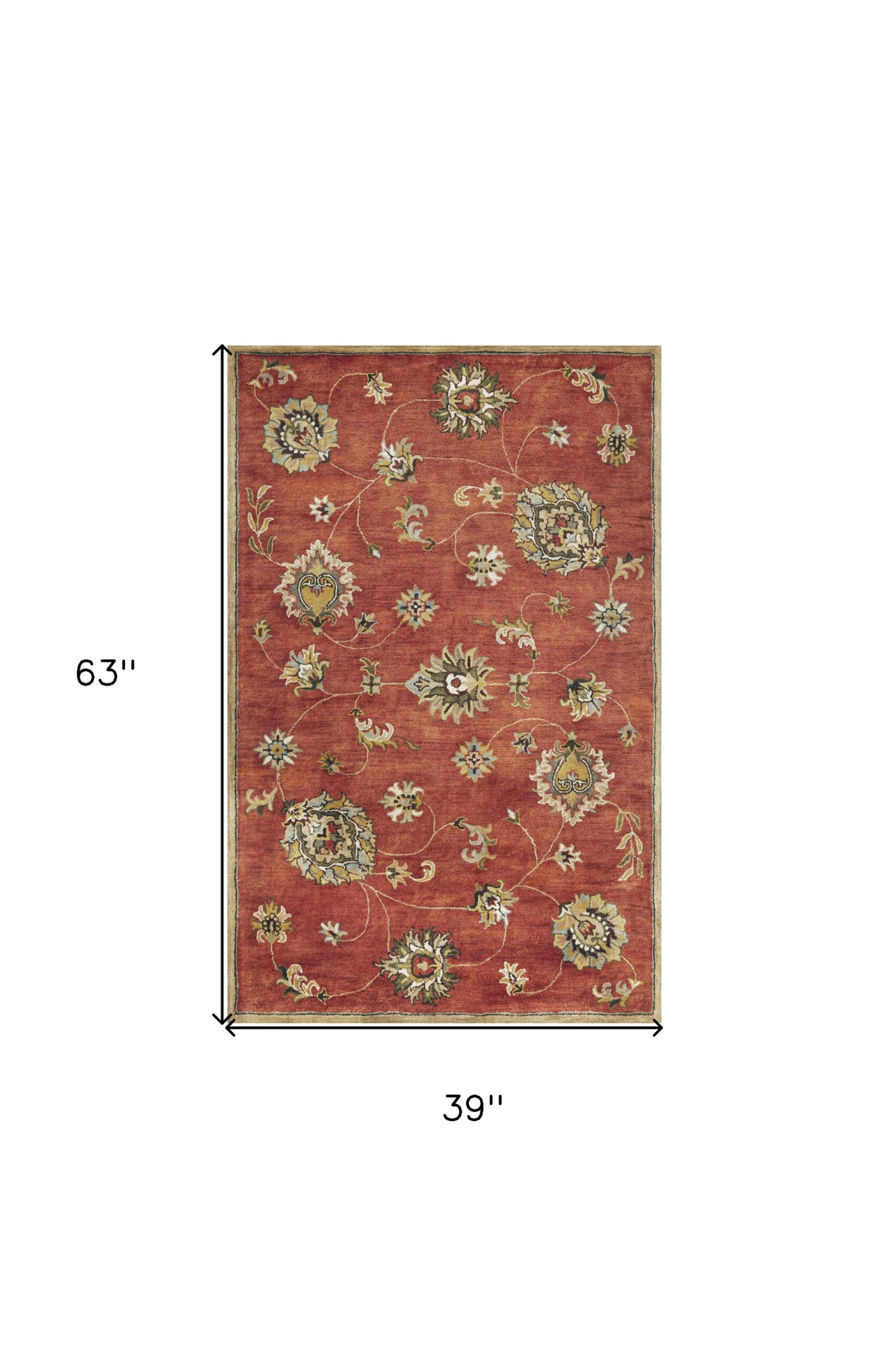 3' X 5' Sienna Gold And Green New Zealand Lambs Wool Floral Vines Hand Tufted Area Rug - Image 8