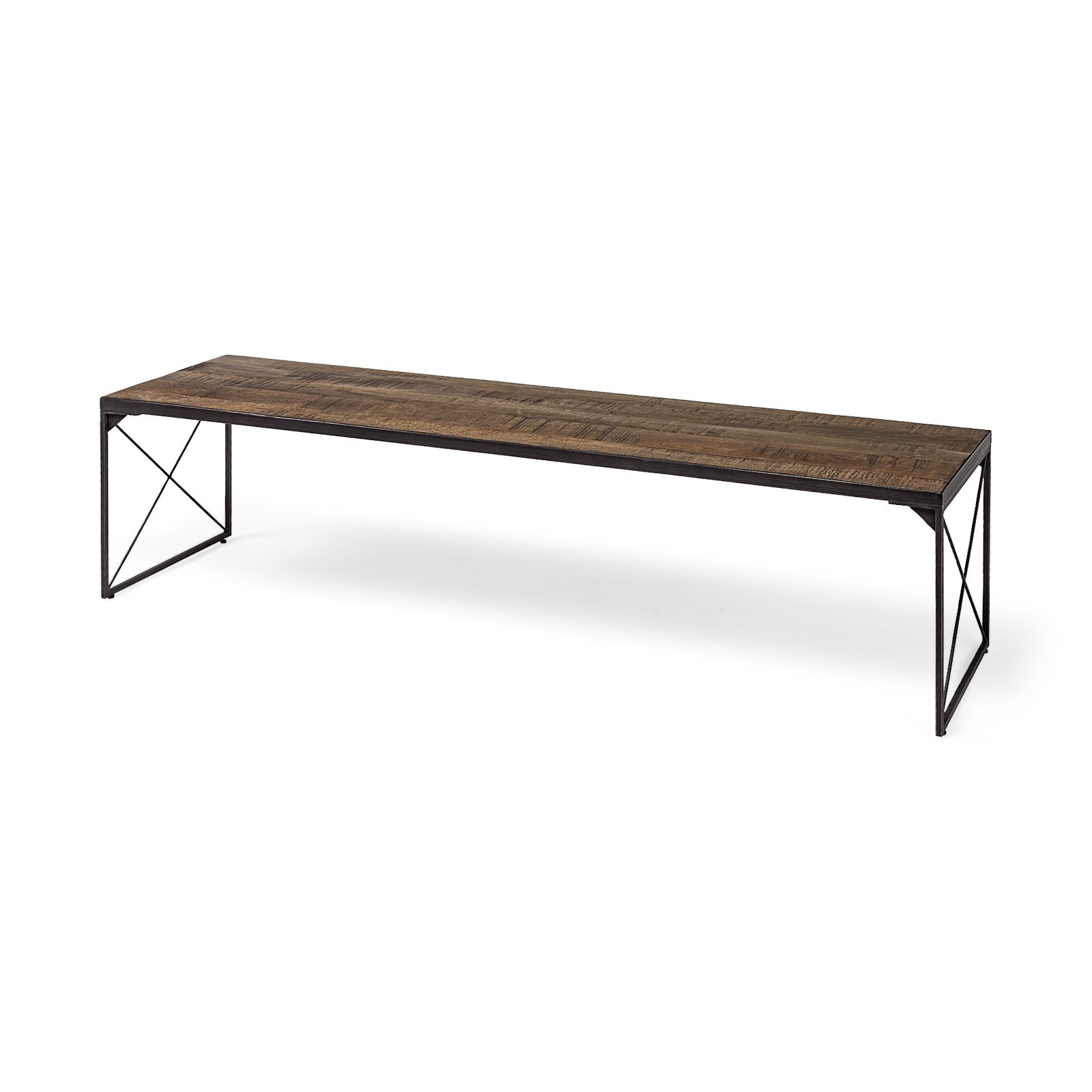 66" Brown And Black Iron and Solid Wood Bench - Image 6