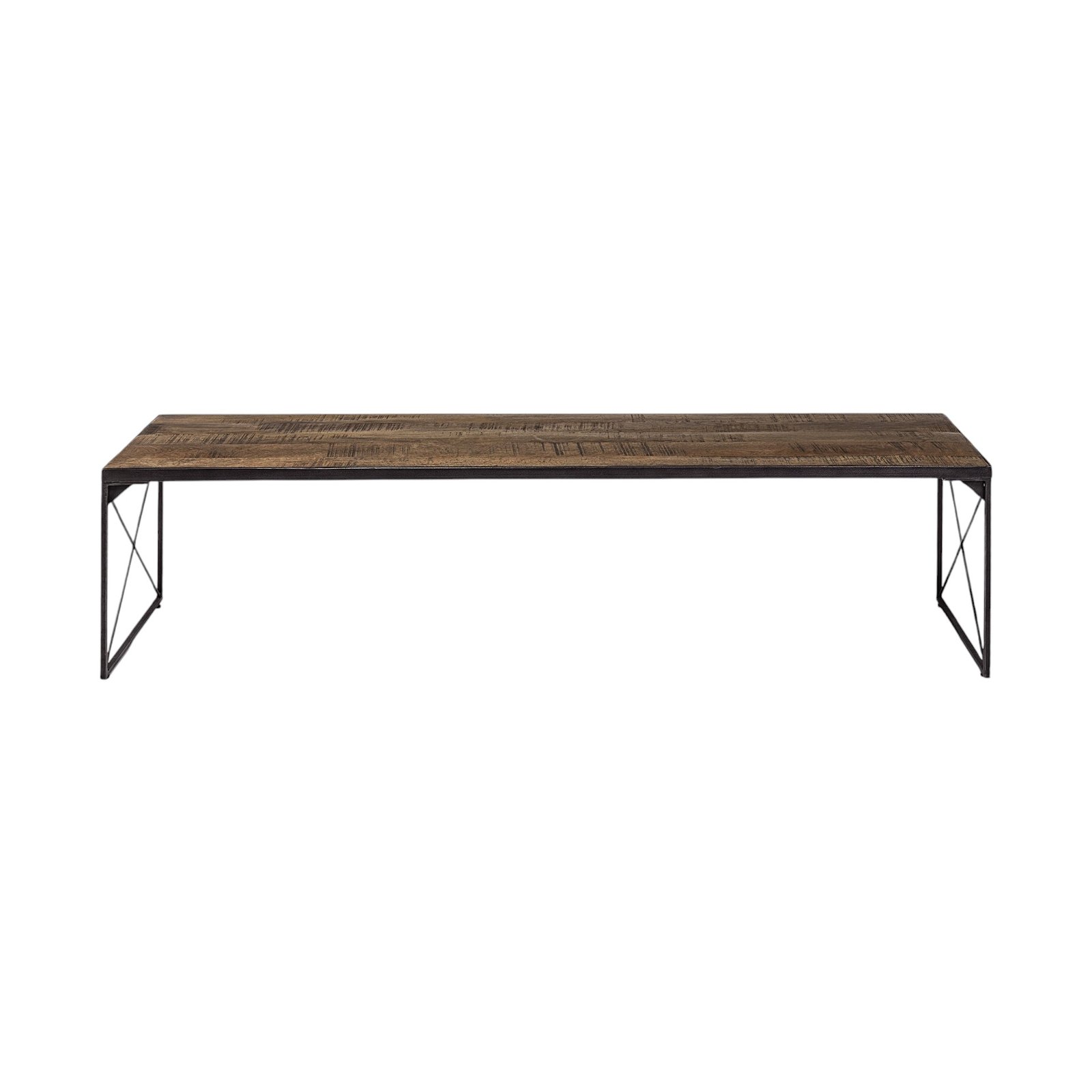 66" Brown And Black Iron and Solid Wood Bench - Image 5