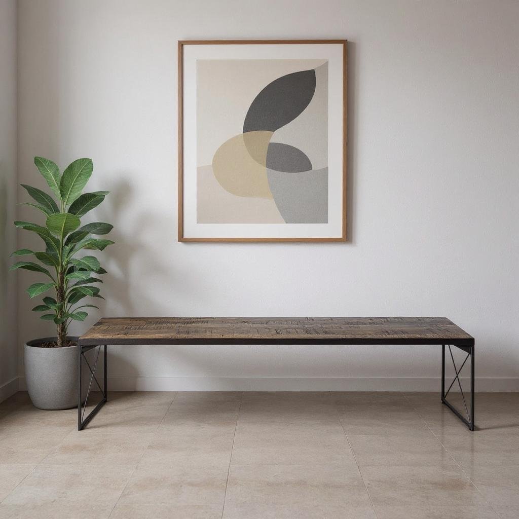 66" Brown And Black Iron and Solid Wood Bench - Image 4