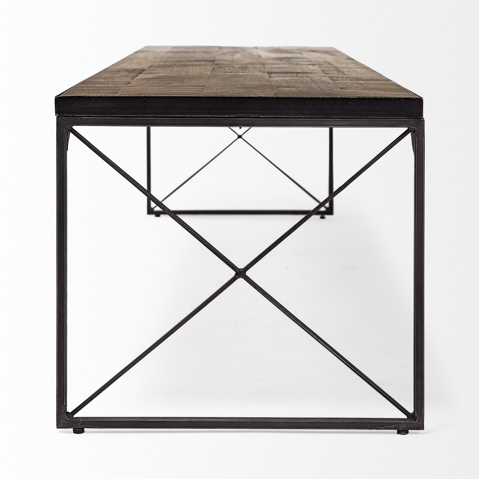 66" Brown And Black Iron and Solid Wood Bench - Image 8