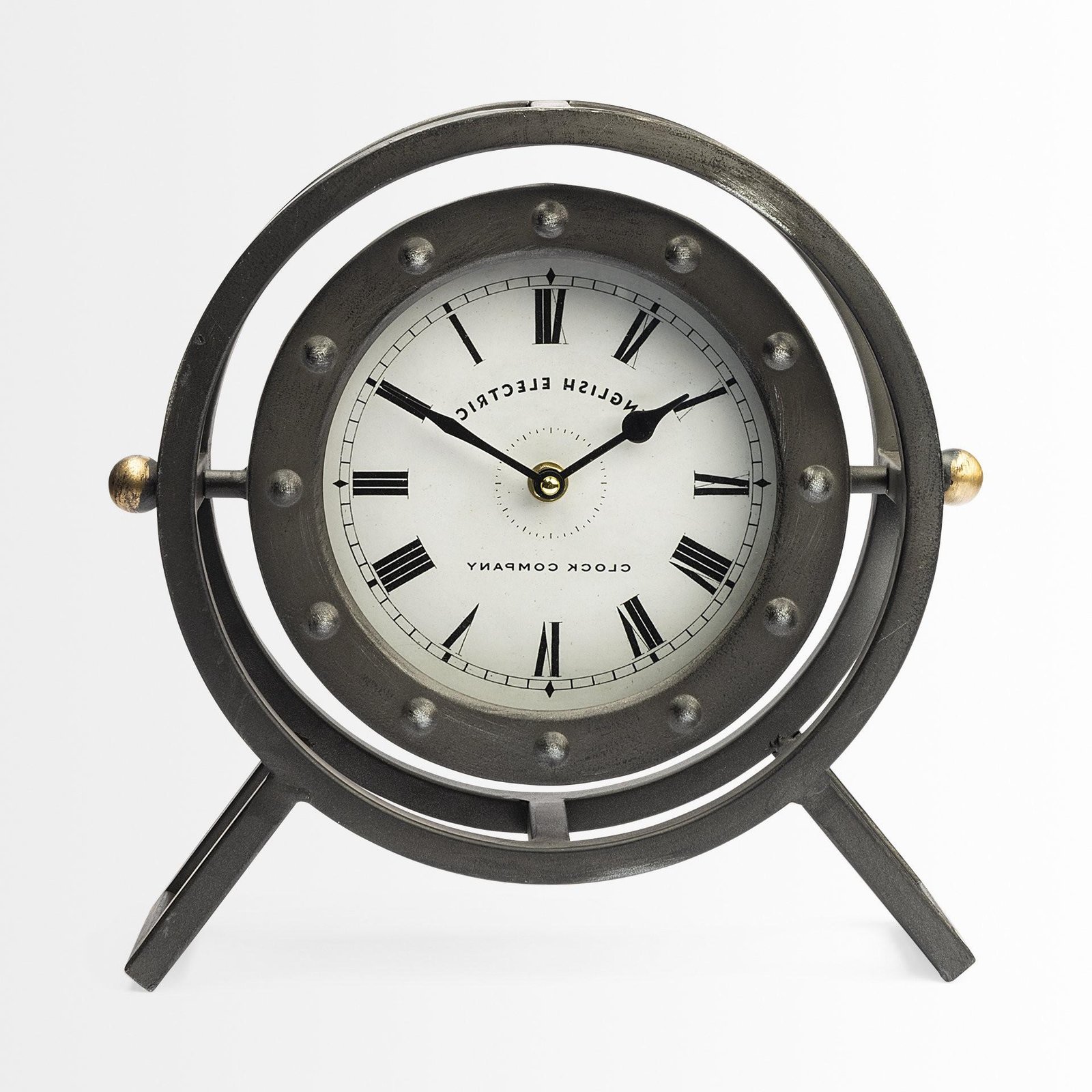 12" Dark Gray Iron Round Table Clock - Image 4
