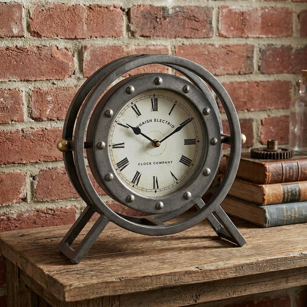 12" Dark Gray Iron Round Table Clock