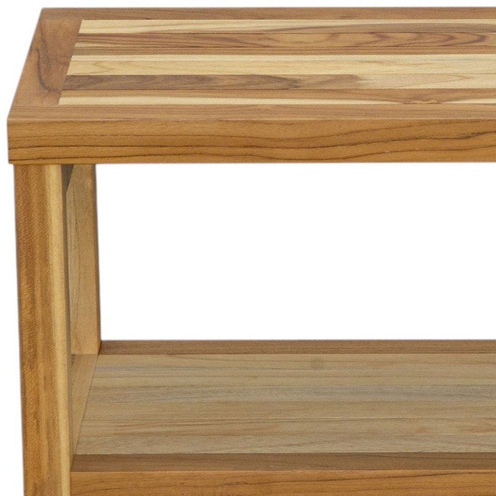 36" Natural Solid Teak Rectangular Shower Bench With Shelf - Image 4