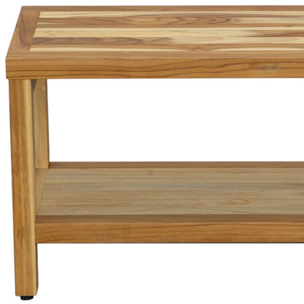 36" Natural Solid Teak Rectangular Shower Bench With Shelf - Image 5