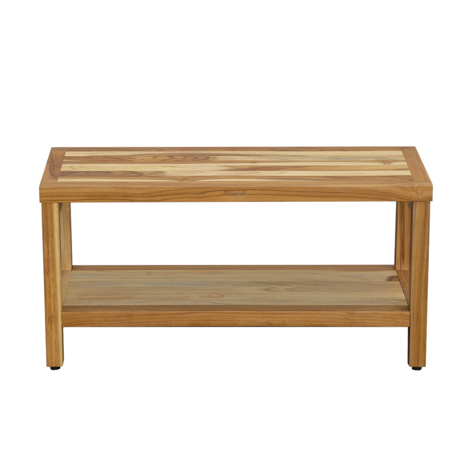 36" Natural Solid Teak Rectangular Shower Bench With Shelf - Image 2