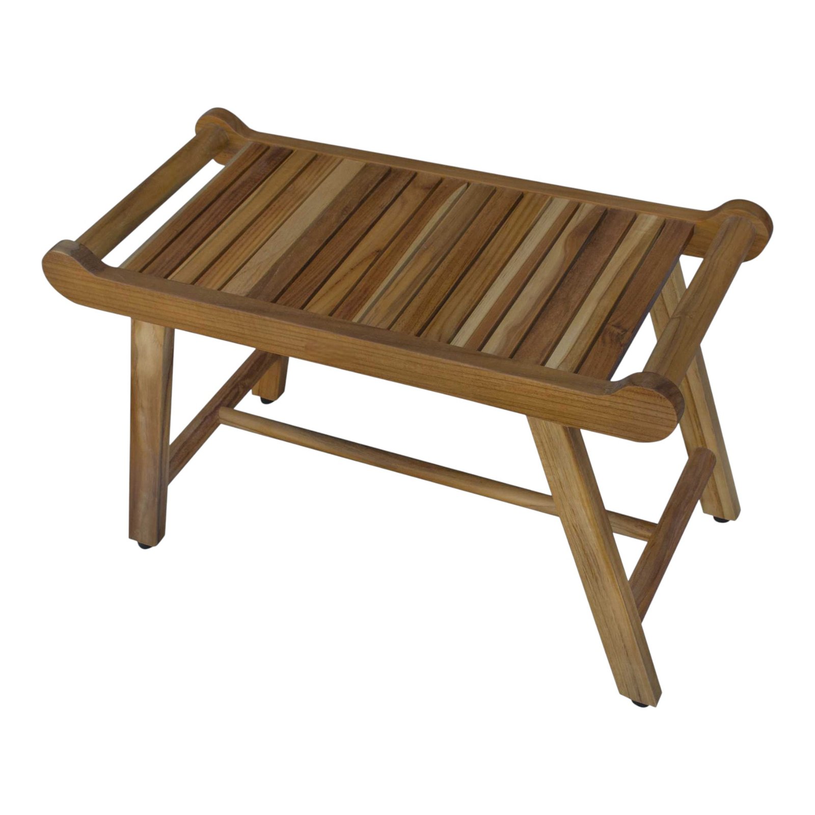 Rectangular Teak Shower Bench With Handles In Natural Finish - Image 3