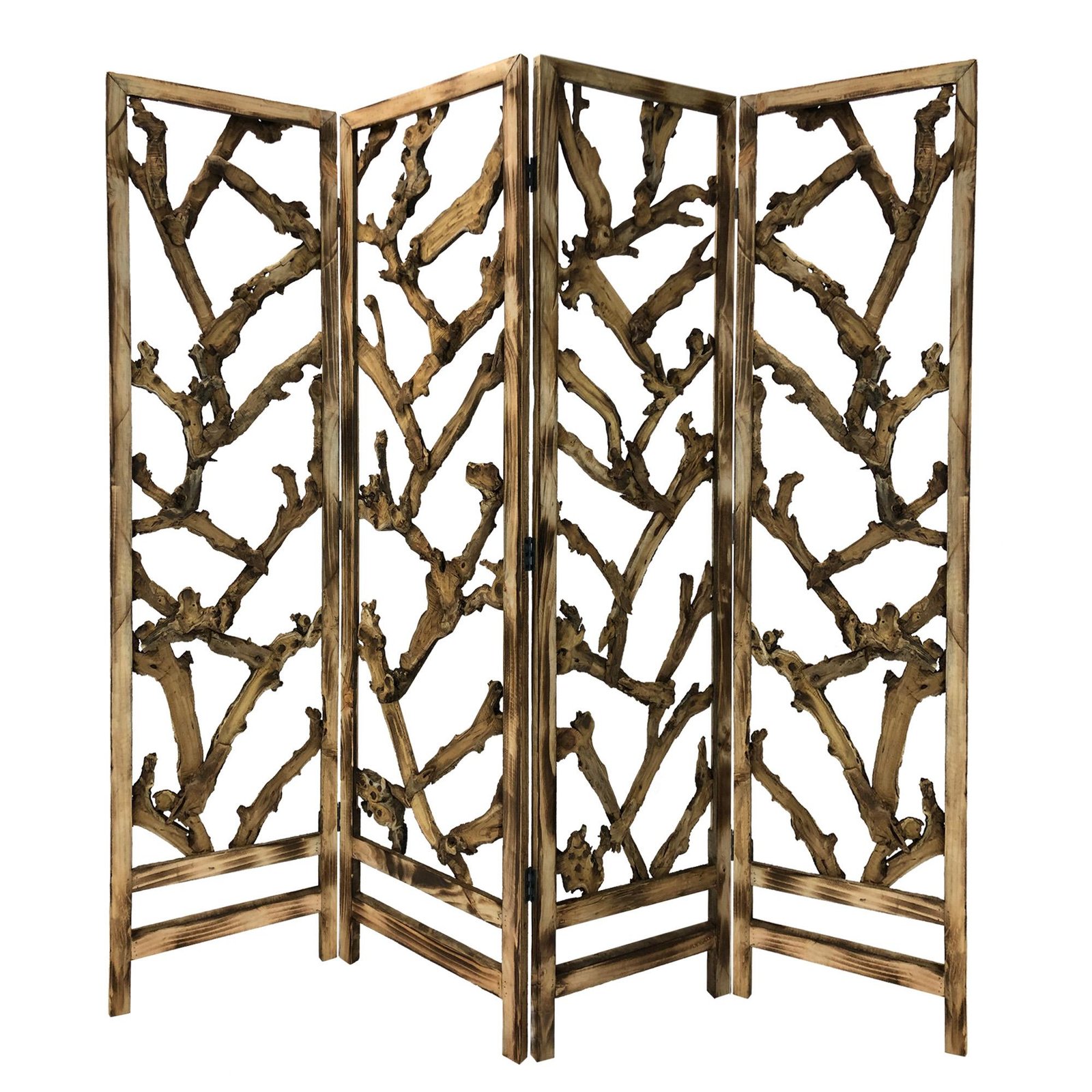 84" Brown Solid WoodFolding Four Panel Screen Room Divider - Image 2