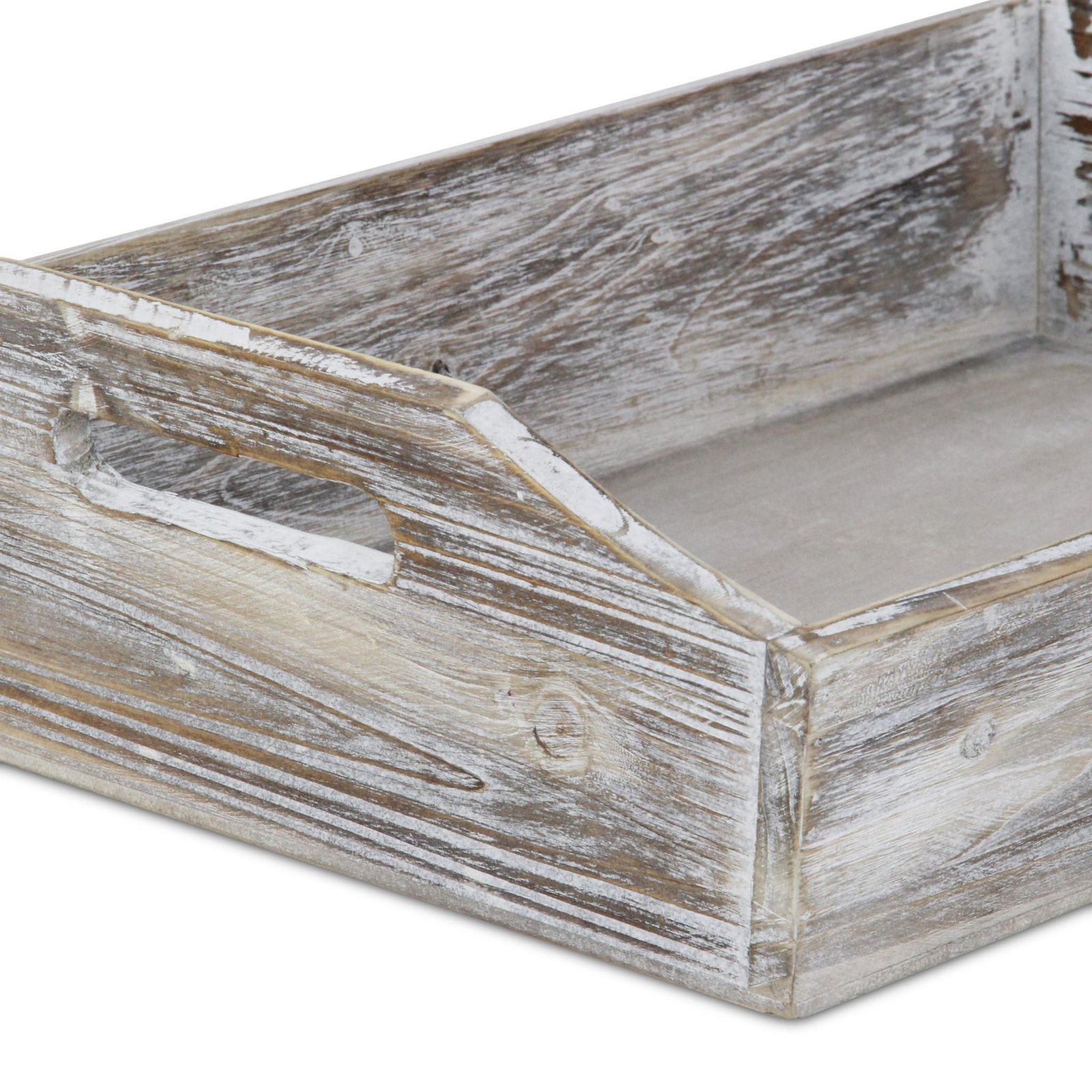 White Rustic Finish Wood Serving Tray With Handles - Image 8