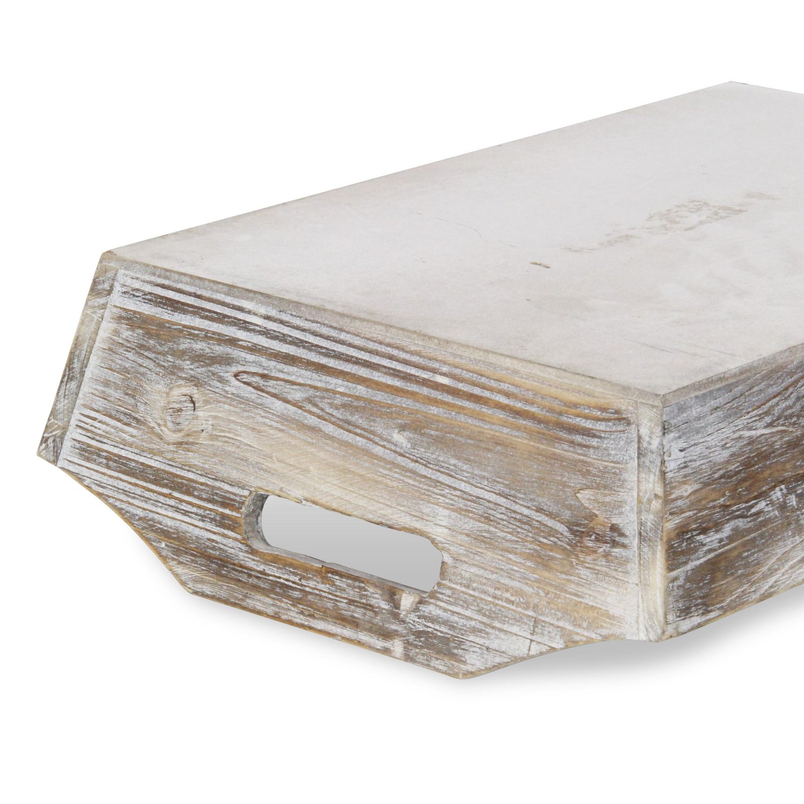 White Rustic Finish Wood Serving Tray With Handles - Image 4