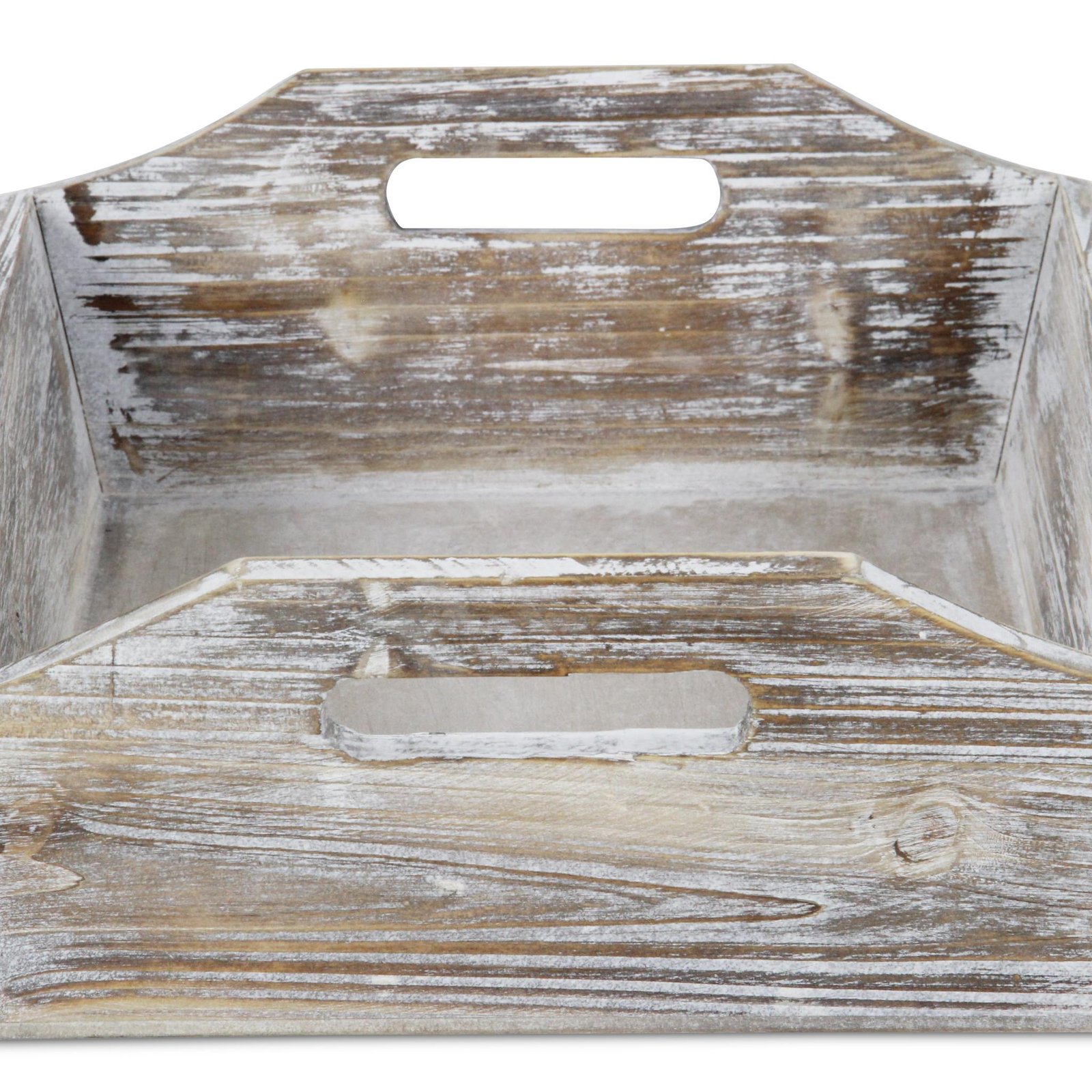 White Rustic Finish Wood Serving Tray With Handles - Image 3