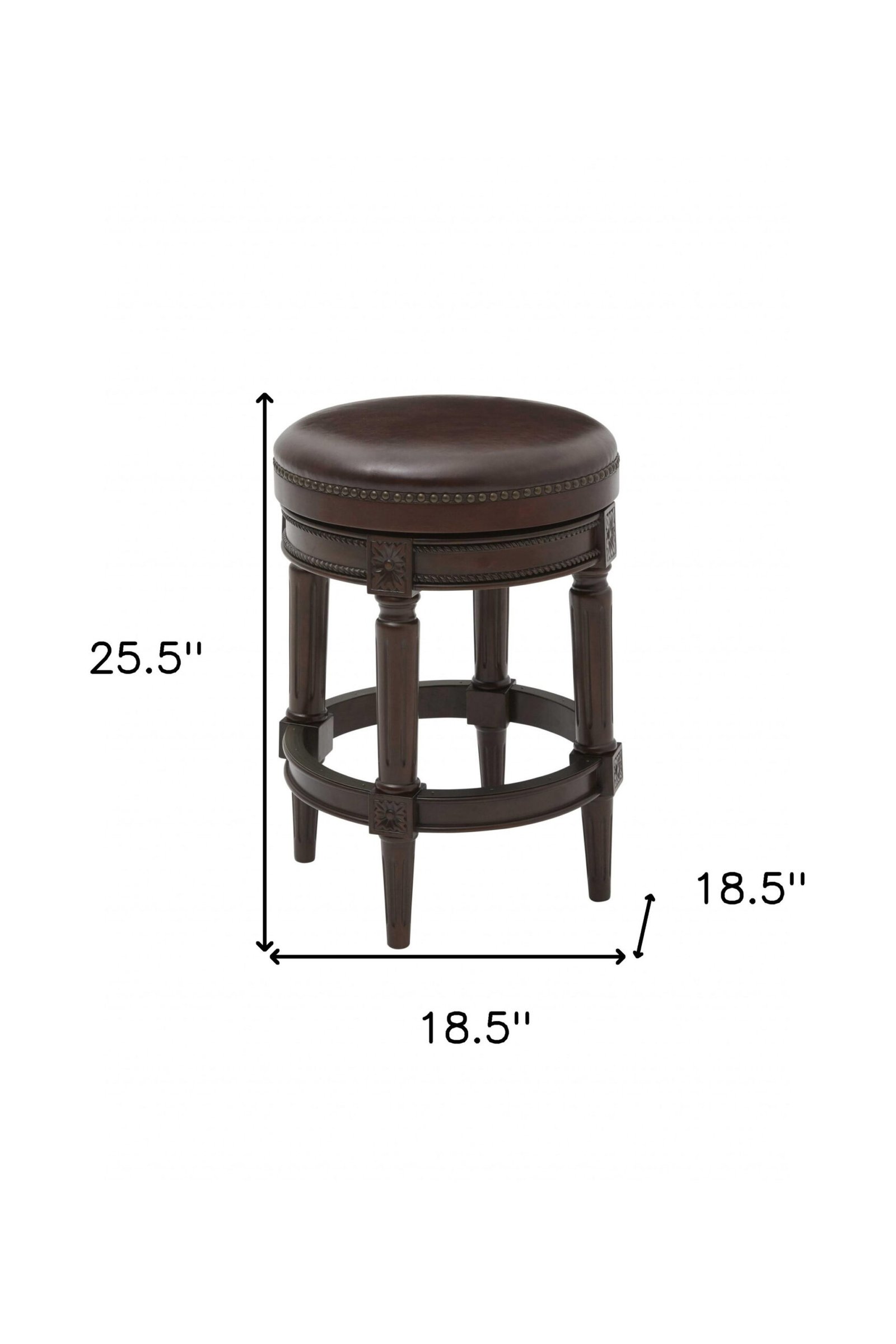 26" Dark Brown And Brown Faux Leather And Wood Backless Counter Height Swivel Bar Chair - Image 8