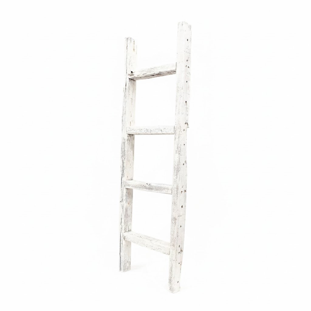 48" White Distressed Solid Wood Four Step Ladder Shelf - Image 3