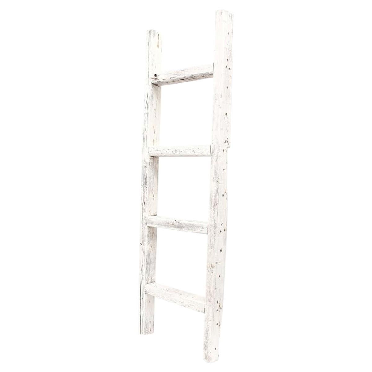 48" White Distressed Solid Wood Four Step Ladder Shelf - Image 4