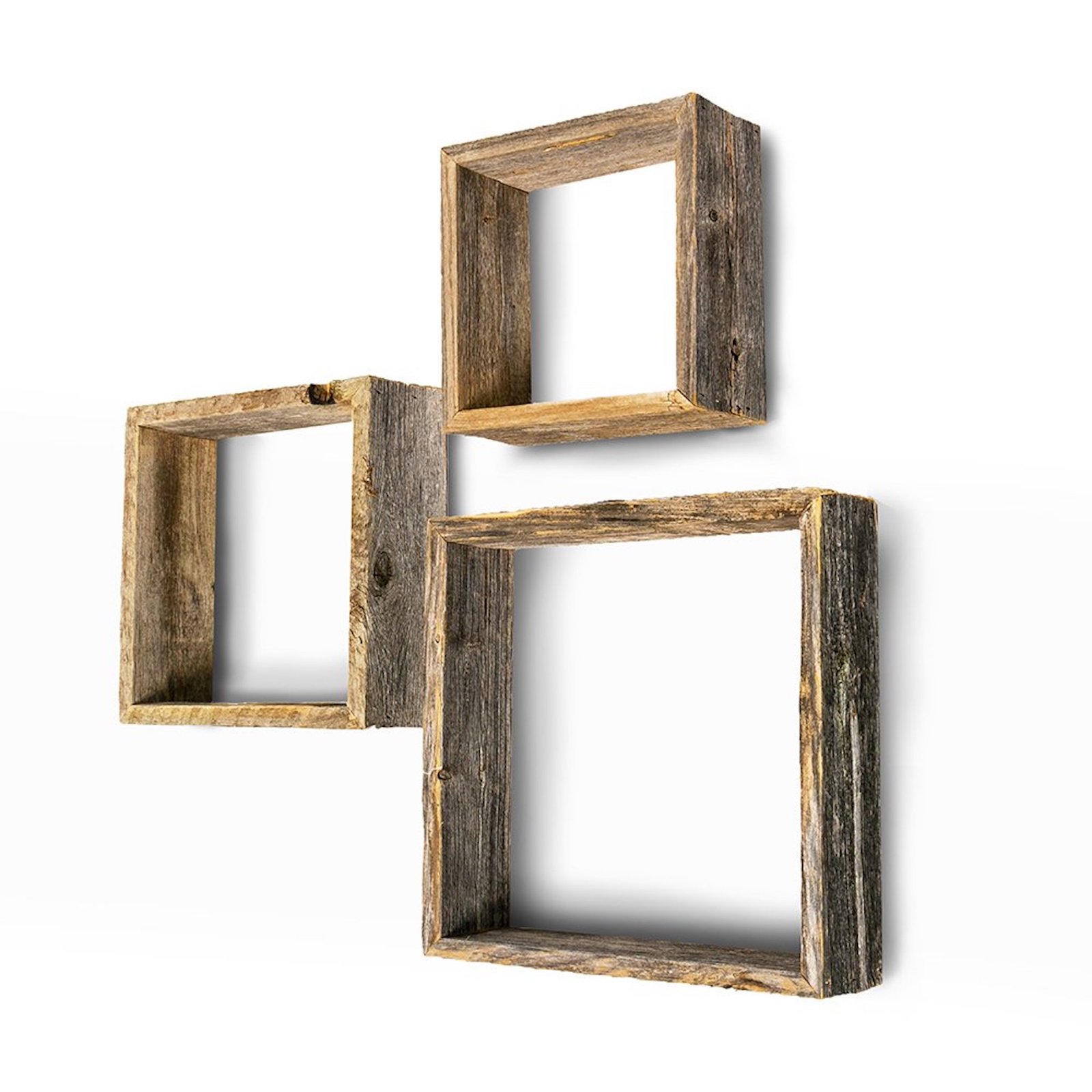 Rustic Farmhouse Set Of 3 Square Shadow Box Shelves - Image 3