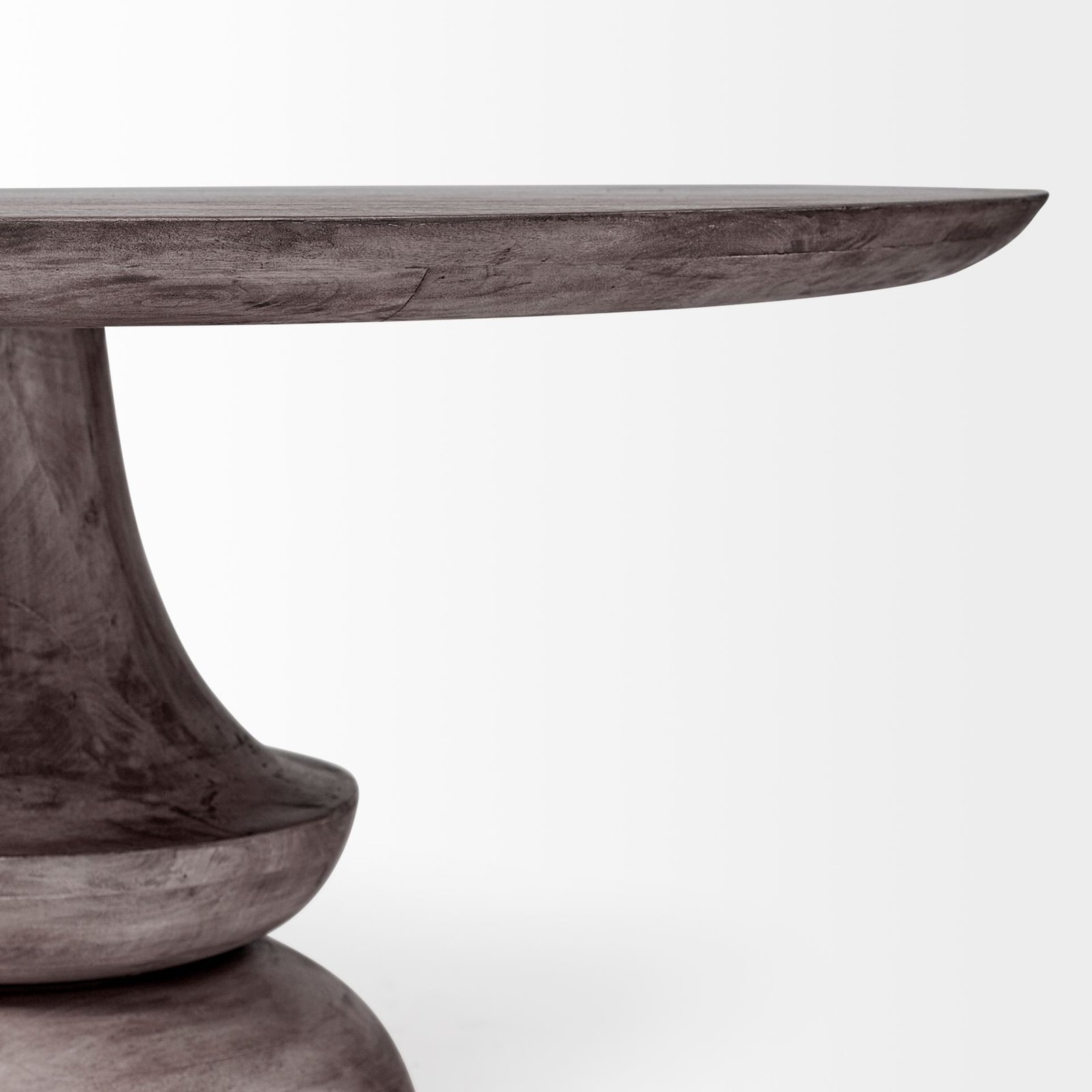 60" Gray Rounded Solid Wood Pedestal Base Dining Table - Image 4