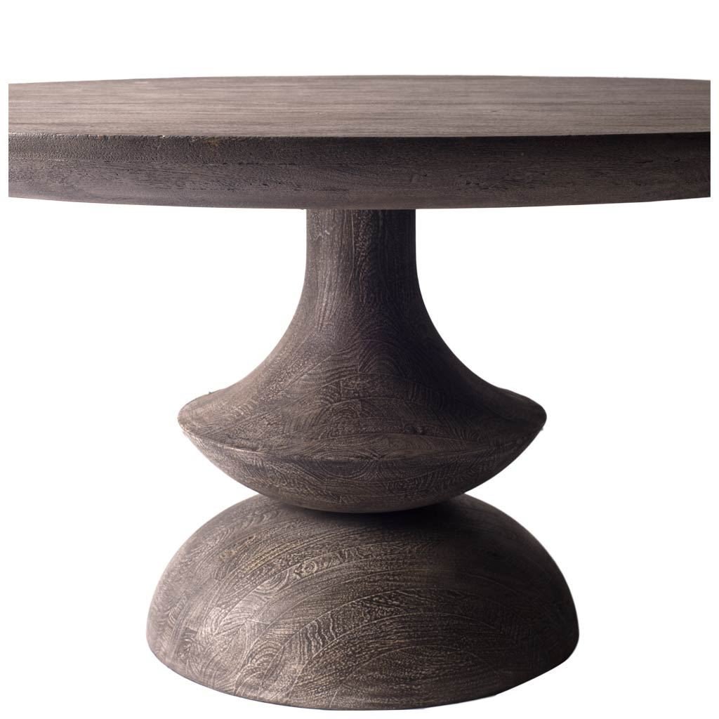60" Gray Rounded Solid Wood Pedestal Base Dining Table - Image 3