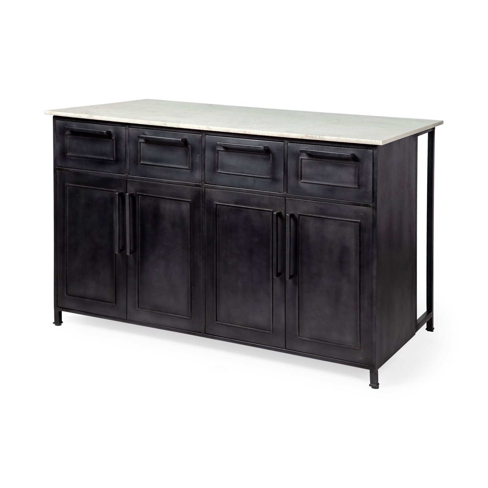 Solid Iron Black Body White Marble Top Kitchen Island With 4 Drawer - Image 2