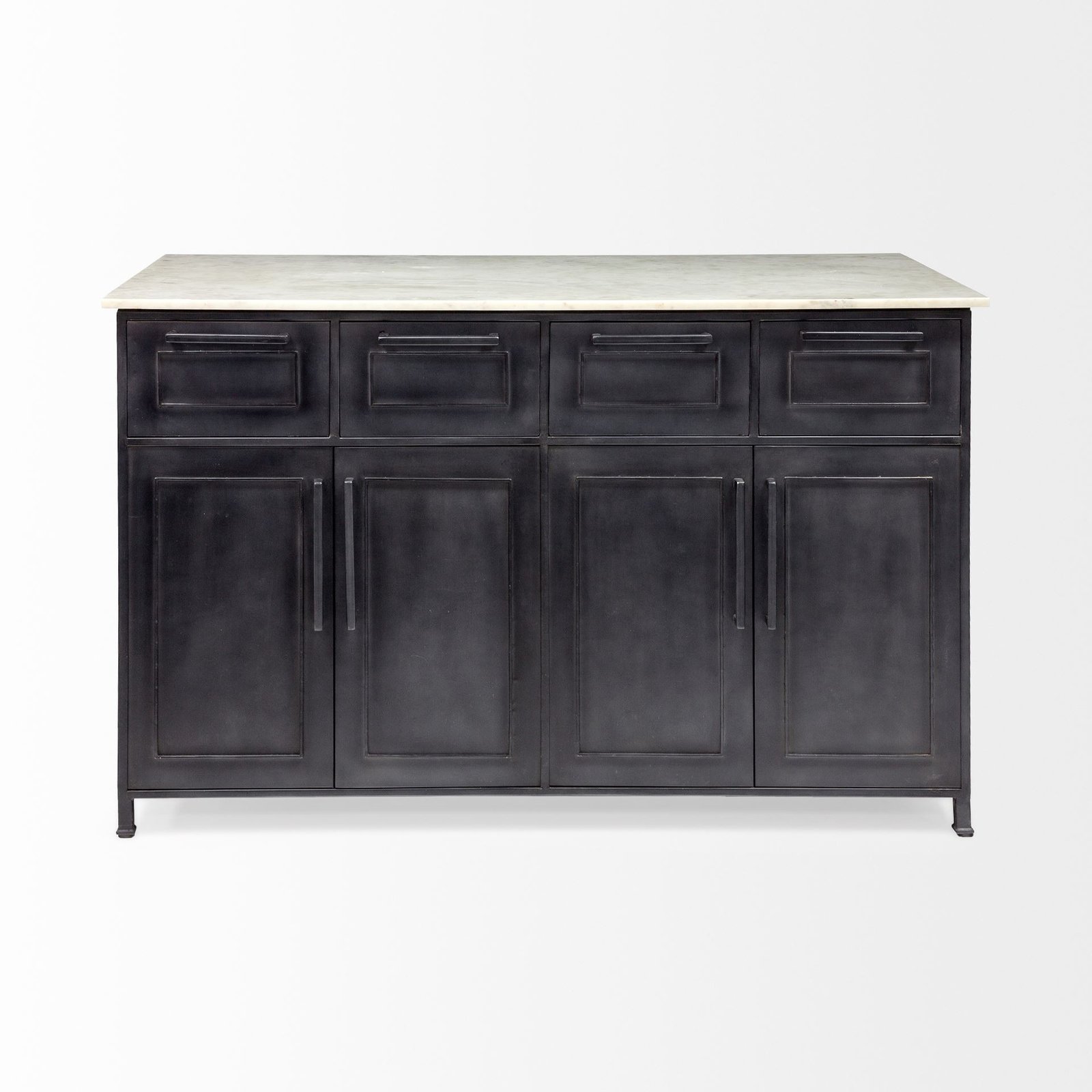 Solid Iron Black Body White Marble Top Kitchen Island With 4 Drawer - Image 3