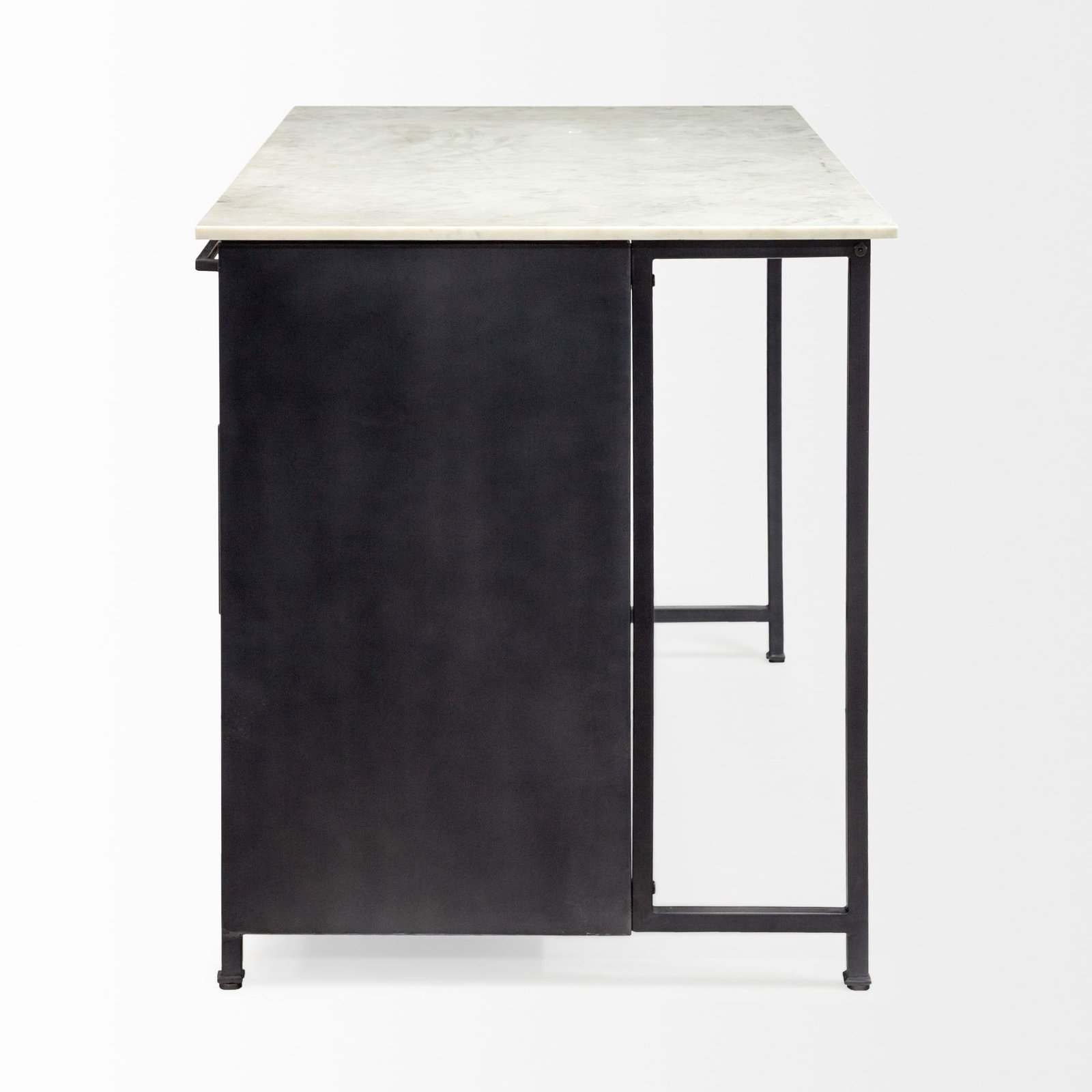 Solid Iron Black Body White Marble Top Kitchen Island With 4 Drawer - Image 4