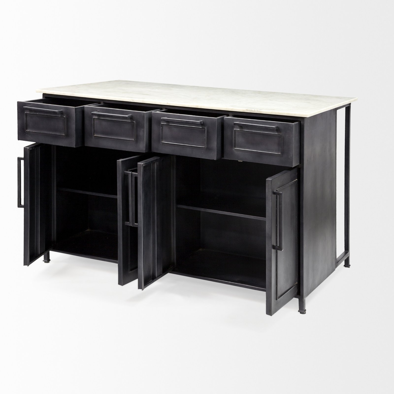 Solid Iron Black Body White Marble Top Kitchen Island With 4 Drawer - Image 6