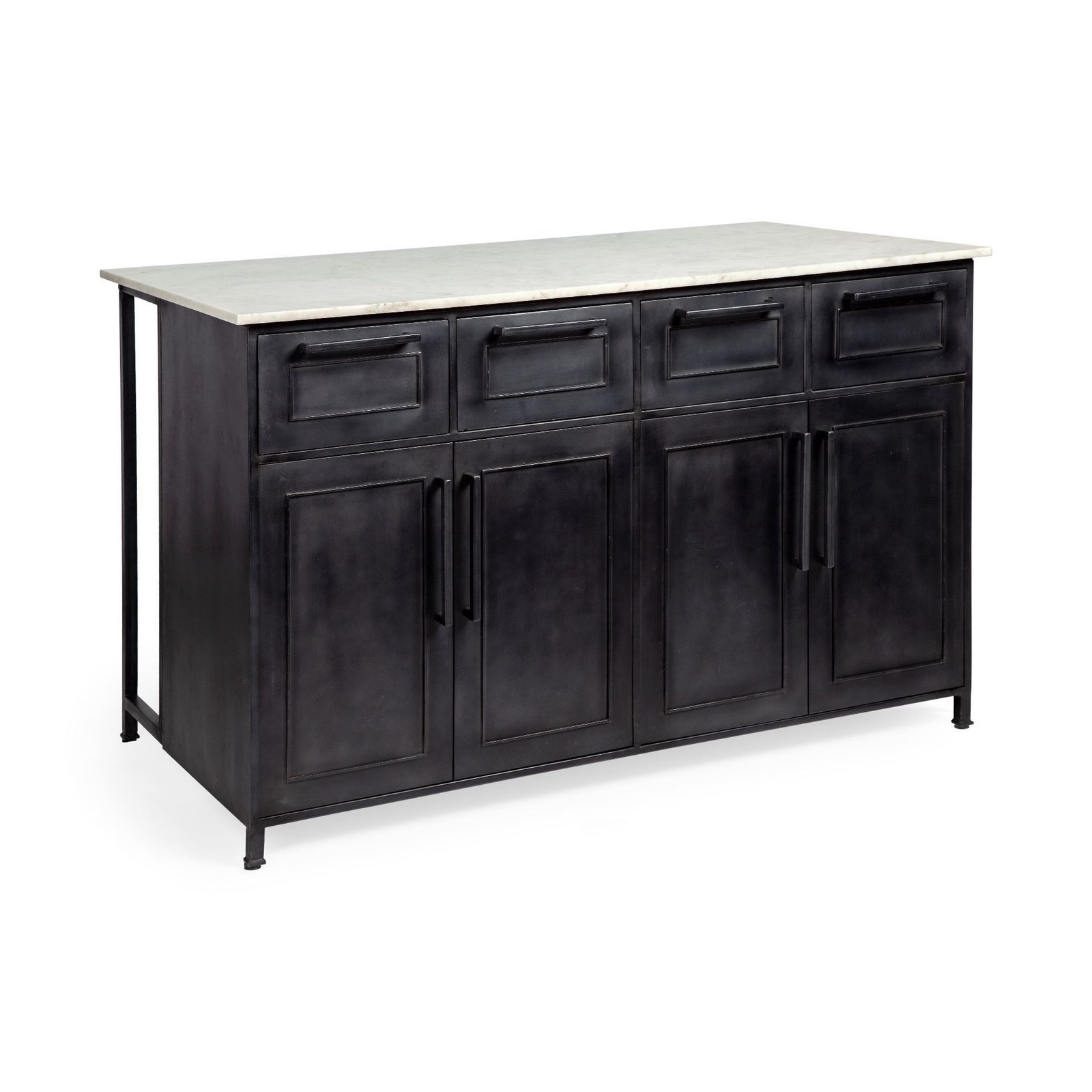 Solid Iron Black Body White Marble Top Kitchen Island With 4 Drawer - Image 8