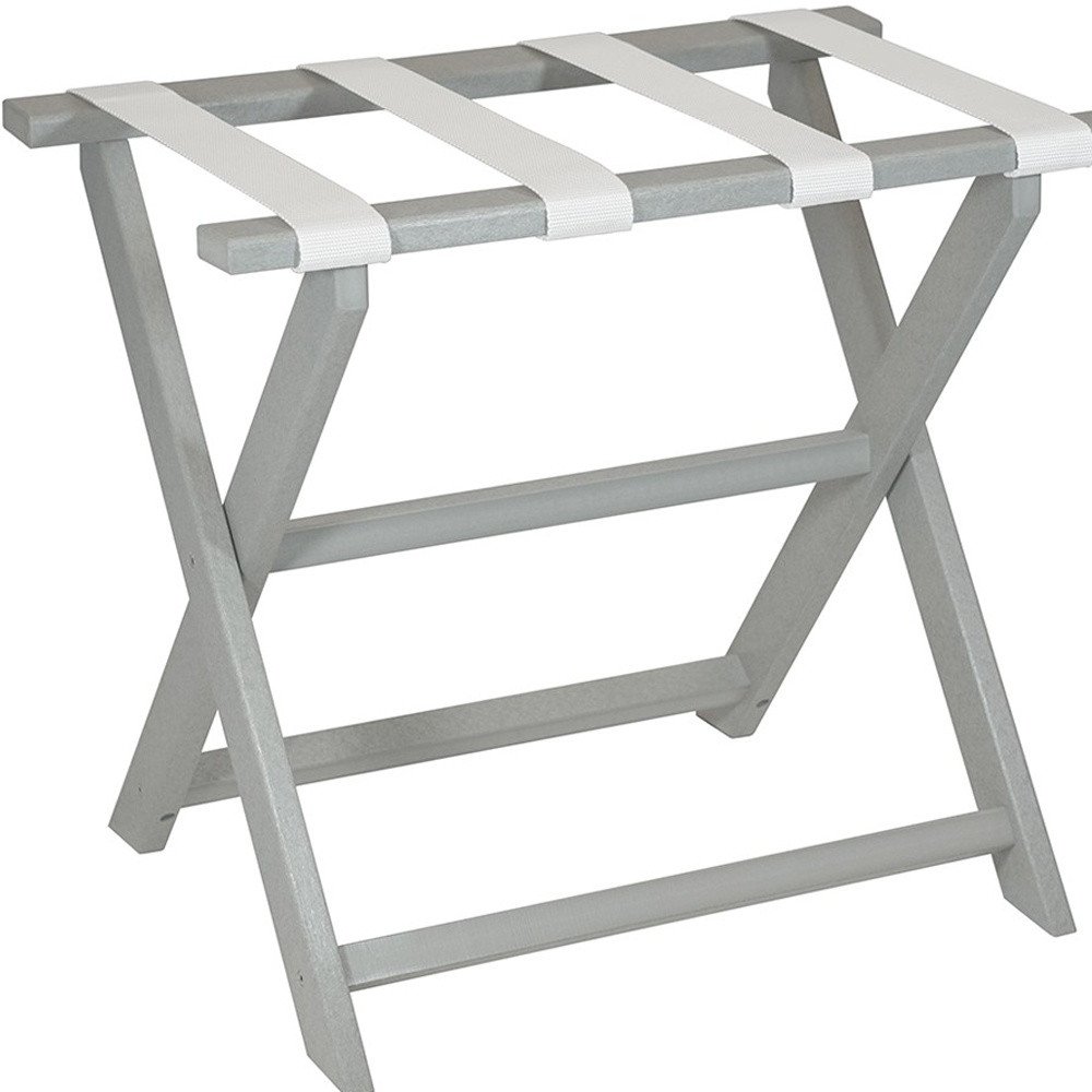 Earth Friendly Light Gray Folding Luggage Rack With White Straps - Image 8