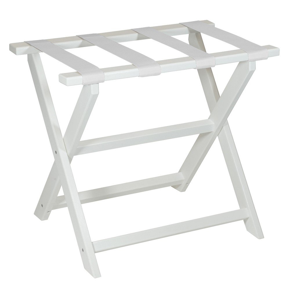 Earth Friendly White Folding Luggage Rack With White Straps - Image 2