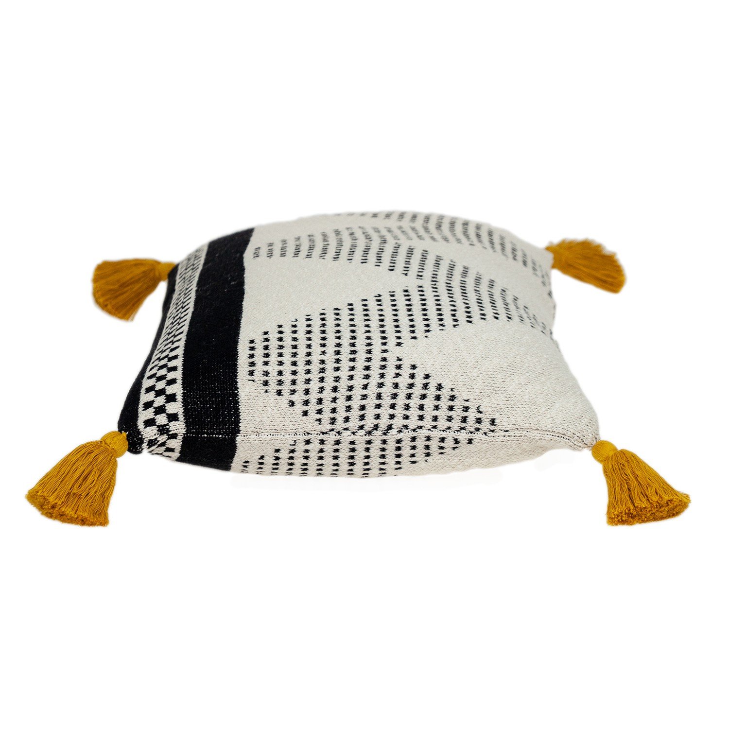 16" X 24" Beige And Black Geometric Cotton Throw Pillow with Tassels - Image 3