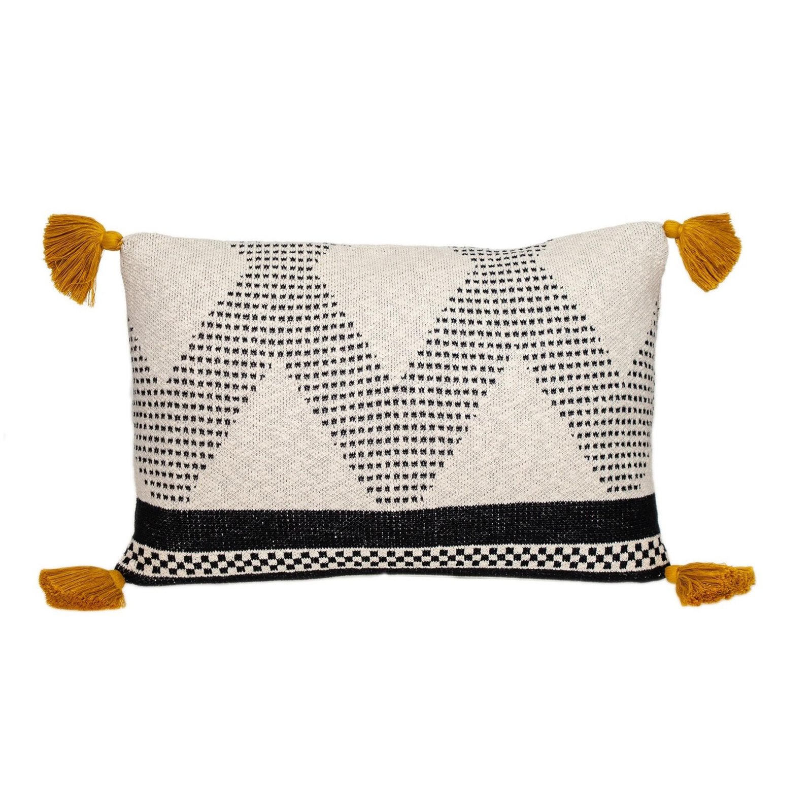 16" X 24" Beige And Black Geometric Cotton Throw Pillow with Tassels - Image 2