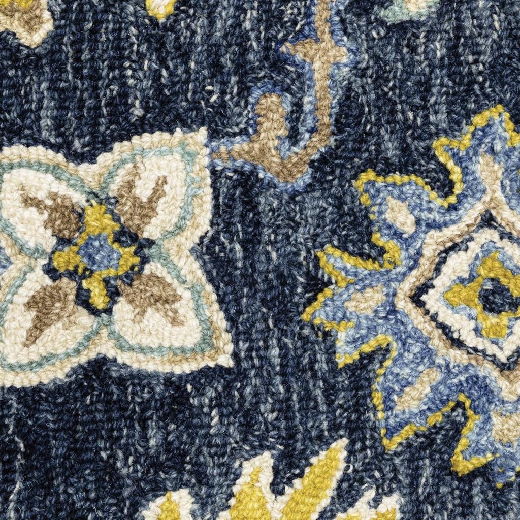 8' Blue And Gold Wool Hand Tufted Runner Rug - Image 5