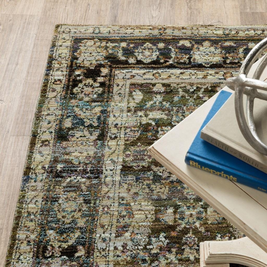 5' X 8' Green And Brown Floral Area Rug - Image 5