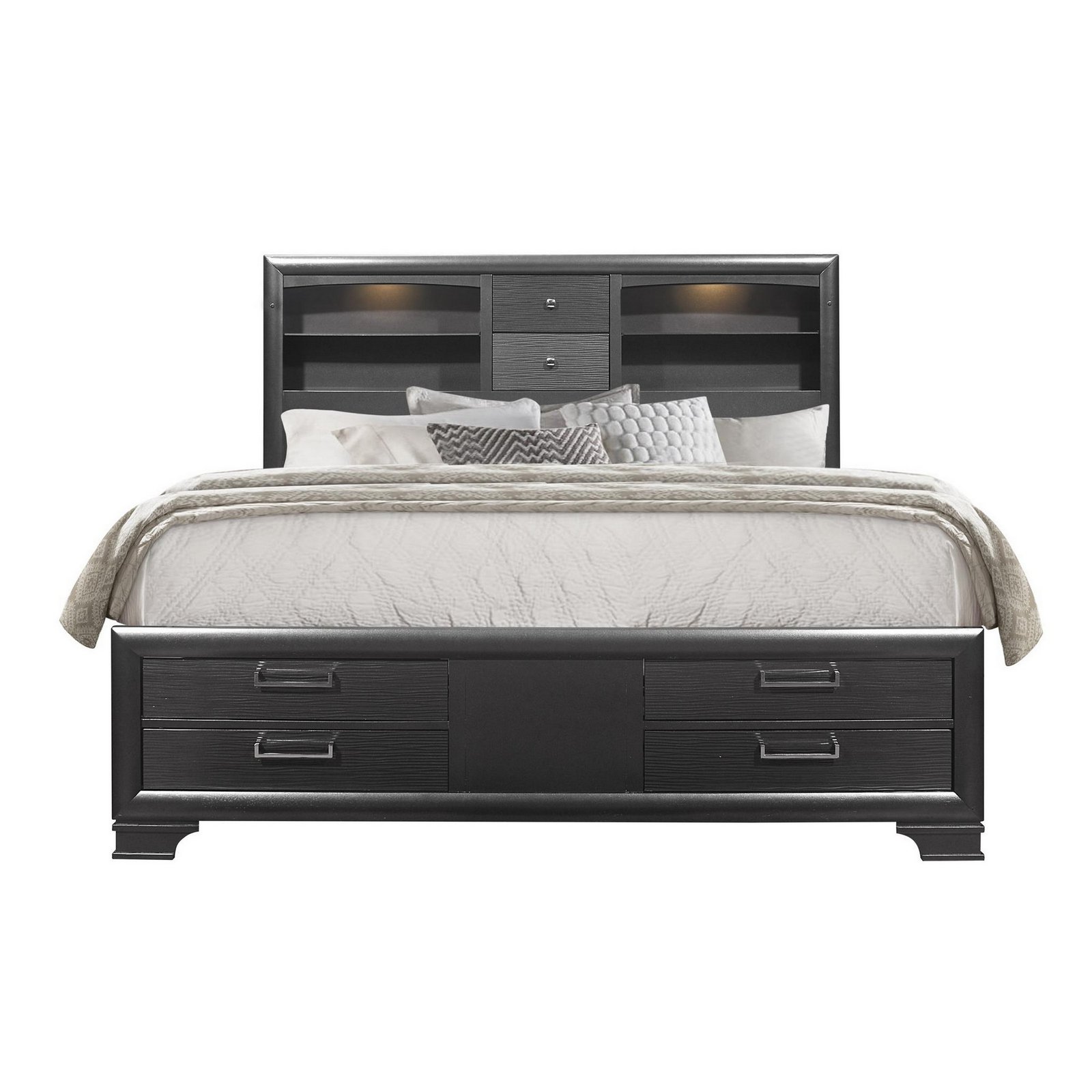 Solid Wood Full Gray Eight Drawers Bed - Image 2