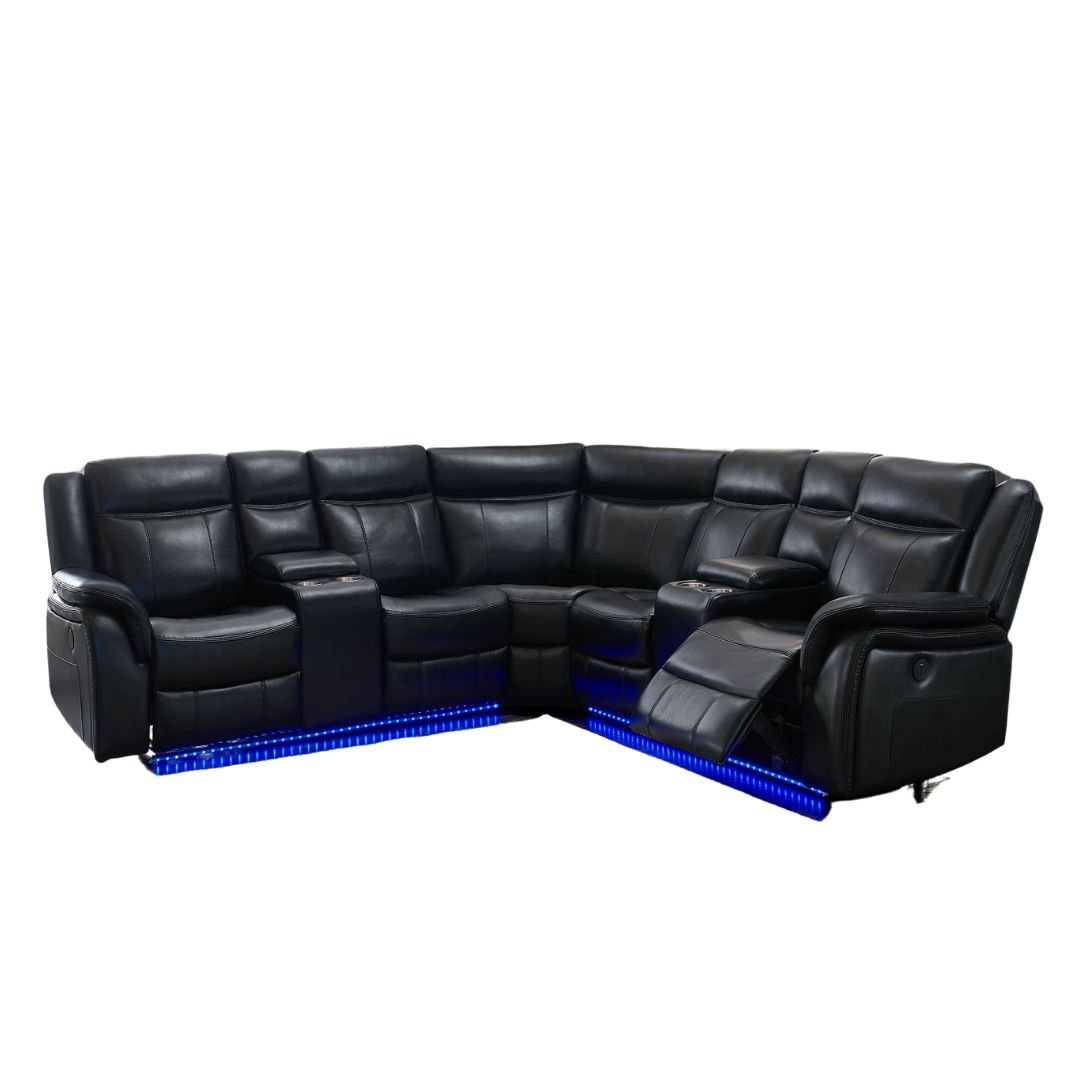Black Polyester Blend Power Reclining L Shaped Three Piece Corner Sectional With Console - Image 2