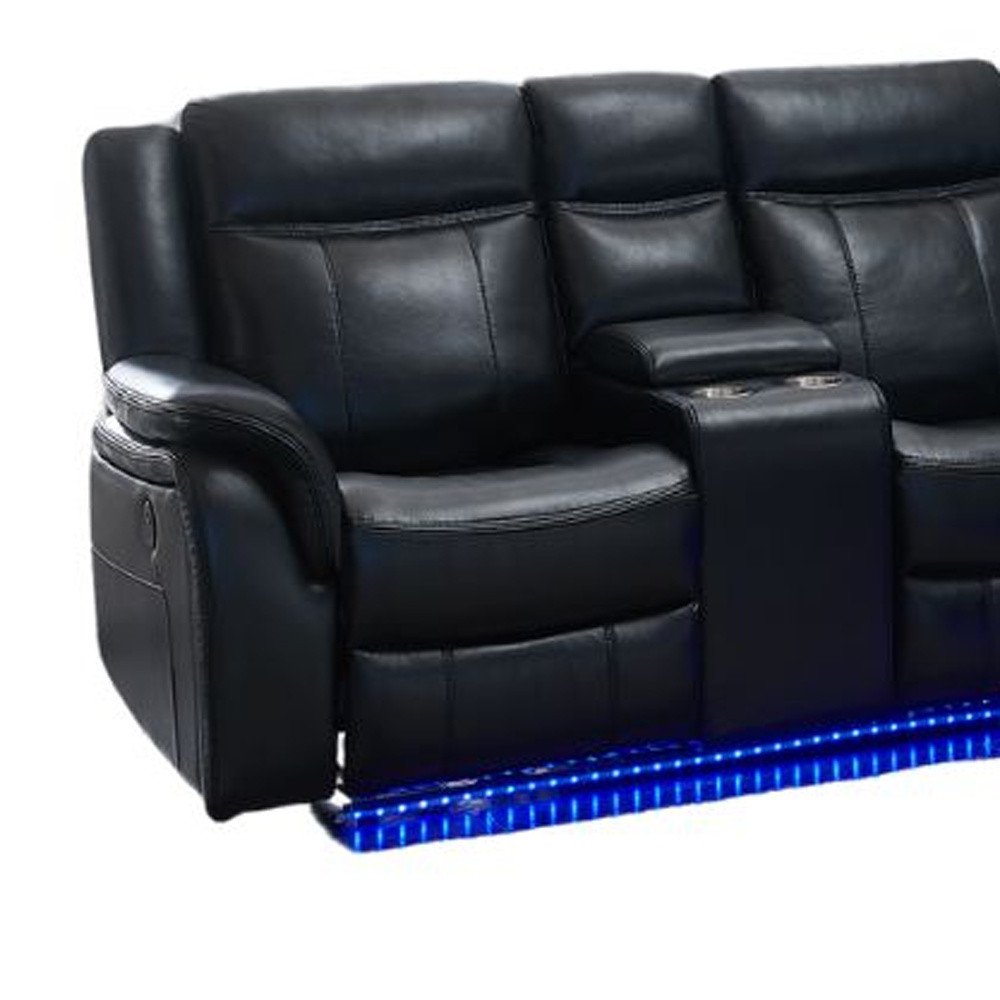 Black Polyester Blend Power Reclining L Shaped Three Piece Corner Sectional With Console - Image 4