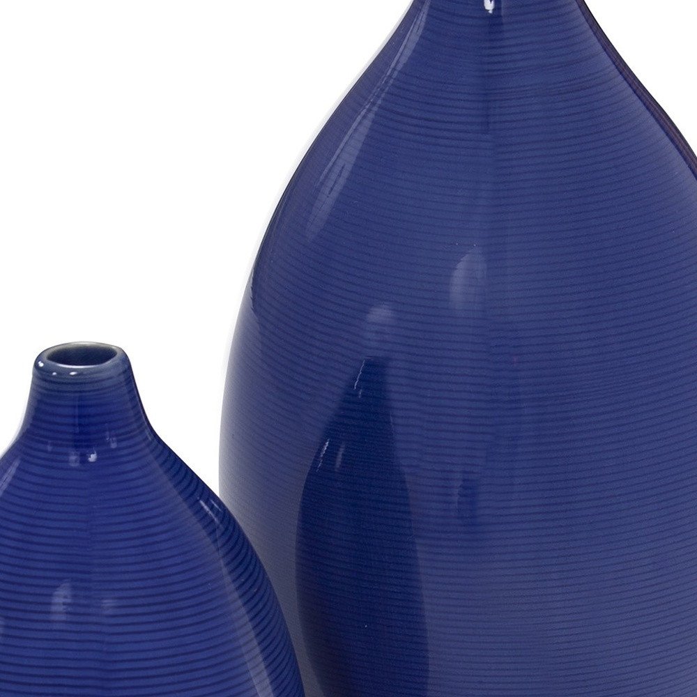 Set of Two Cobalt Ceramic Round Table Vases - Image 6