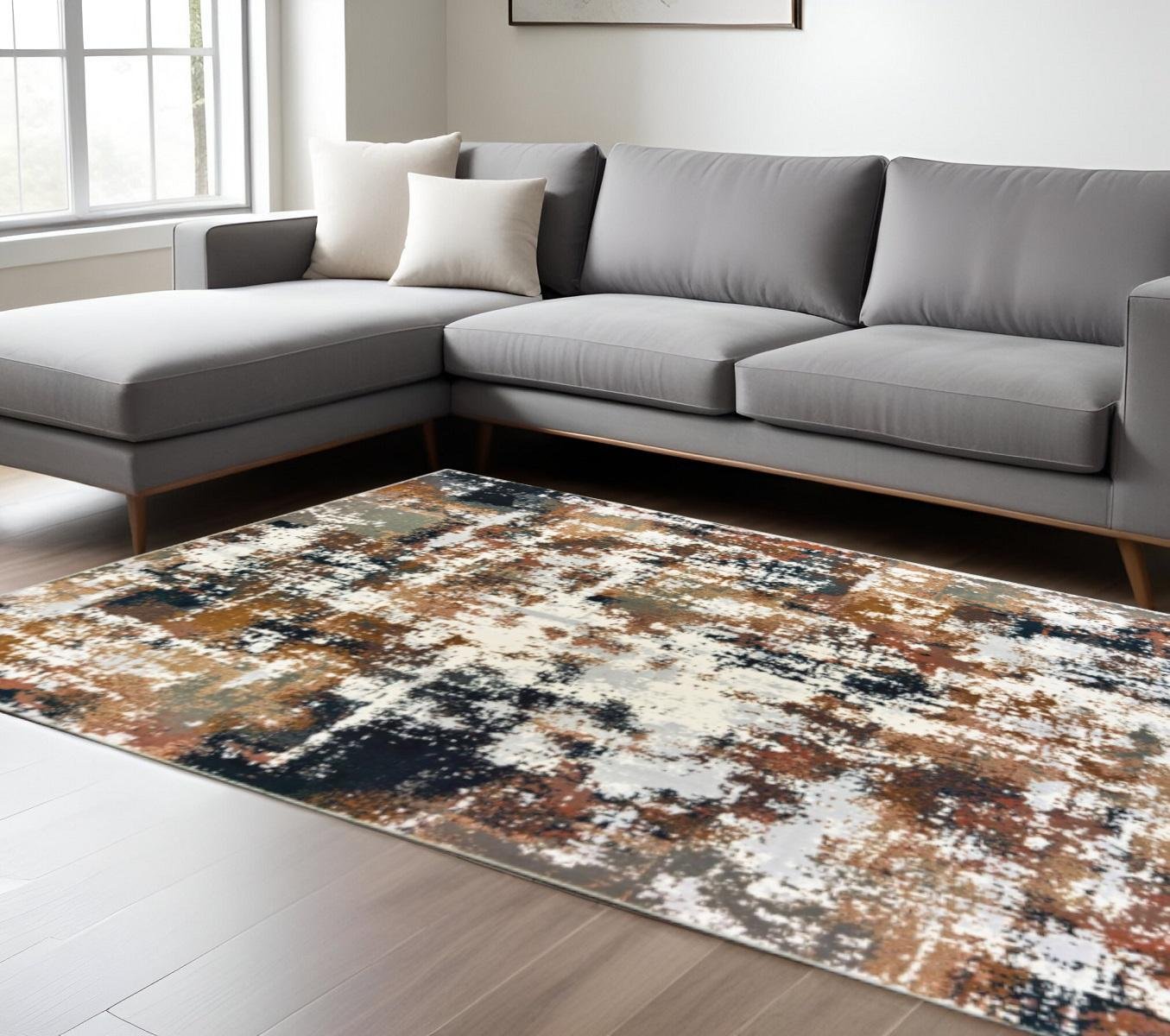 10' X 13' Ivory And Gray Abstract Area Rug
