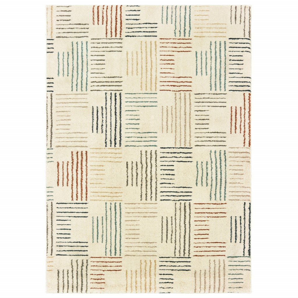 4' X 6' Ivory Blue And Red Geometric Area Rug - Image 2
